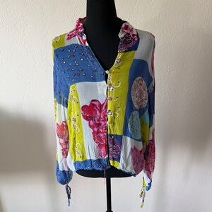 EUC BOSTON PROPER Colorful Women's Top with Floral Design SIZE MED